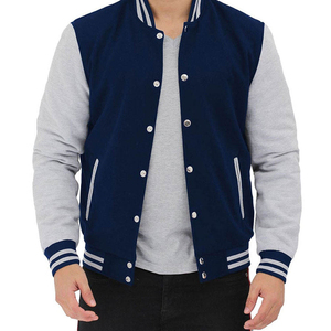 Veste de baseball décontractée pour homme, bleu marine et gris, avec boutons blancs et poignets rayés - Product Image 6