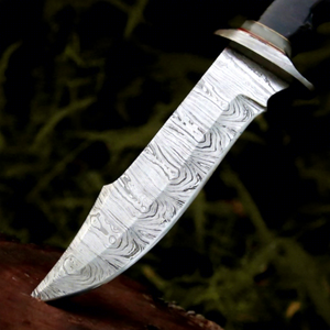 Couteau de chasse Bowie DIY OEM avec acier Damas et manche en bois et étui en cuir - Couteau de chasse d'extérieur - Product Image 3