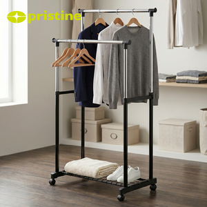 Double Tier Clothing Rack With Shoe <b>Shelf</b> Stainless Steel Minimalist Design For Bedroom Storage Organizer Standing Type - Product Image 6