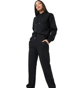 Wholesale Women's Black Pullover Hoodies With <b>Matching</b> <b>Joggers</b> Trousers Tracksuit <b>Set</b> - Product Image 1