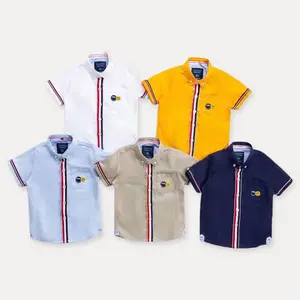 2023 Latest Children Boys Stripe Button Up Shirt Wholesale Boutique Front Pocket Summer Shirts For Kid