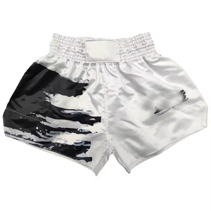 Nouveaux shorts de boxe unisexes blancs et noirs à imprimé abstrait, séchage rapide, en polyester, pour arts martiaux, coupe régulière pour adultes - Product Image 1