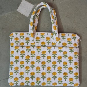 Quilted Cotton Floral Print Laptop Bag Lightweight Padded Zipper Closure Handheld Carry Case Office Travel Laptop Tote Bag - Product Image 4