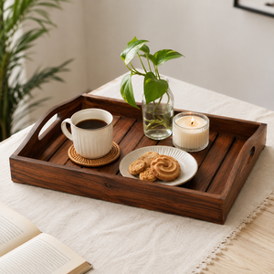 ถาดเสิร์ฟไม้พร้อมหูจับ ทรงสี่เหลี่ยมผืนผ้า สำหรับชา กาแฟ อาหาร เหมาะสำหรับห้องนั่งเล่น โต๊ะรับประทานอาหาร - Product Image 2