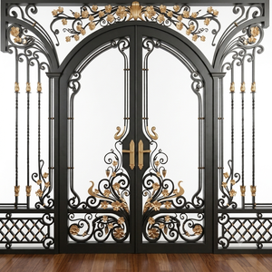 Portes d'entrée doubles en fer forgé de luxe KHP, modernes, galvanisées, de haute qualité, forgées à la main, pour grande villa - Product Image 1