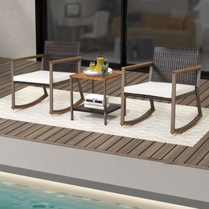 Set di 3 Sedie a Dondolo in Rattan con Tavolino e Cuscini per l'Intrattenimento in Giardino - Product Image 3