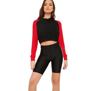 High Quality <b>Women's</b> Long Sleeve Crop <b>Tops</b> Hooded Collar Custom Embossed Logo Knitted Fabric Printed Design <b>for</b> Spring XS Size - Product Image 1