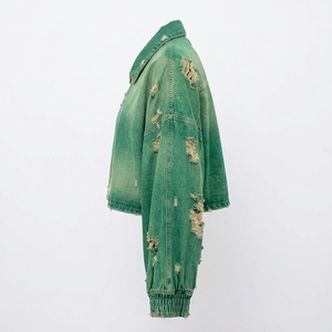 Chaqueta vaquera verde para mujer con cierre de cremallera frontal, bolsillos en el pecho, mangas largas, ropa exterior informal moderna para un estilo elegante en el día a día - Product Image 2