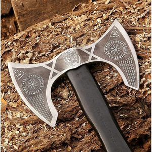 Doppelklingen-Taktische Tomahawk-Axt mit Graviertem Edelstahlkopf und Holzgriff - Product Image 6