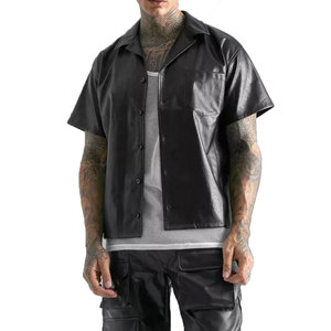 Chemise en similicuir élégante pour homme, décontractée, à manches longues, boutonnée, style moderne, streetwear, haut en cuir souple pour l'extérieur - Product Image 4