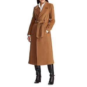 Manteau long en laine pour femme, coupe ajustée, double boutonnage, col à revers, camel et noir, style marin, manteau d'hiver tendance - Product Image 2