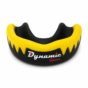 Protège-dents double couche Dynamic Gears noir et jaune en silicone, équipement de protection pour la boxe, unisexe adulte, léger, prix de gros - Product Image 1