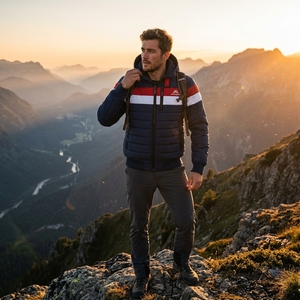 Veste matelassée à capuche pour homme, bleu marine, rouge et blanc, chaude, matelassée, pour l'hiver, veste d'extérieur légère, imperméable, One Apex - Product Image 4