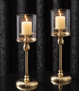 Wholesale <b>Set</b> of 3 Silver Chrome Glass Hurricane <b>Candle</b> Holders Modern Tall Metal Pillar <b>Candle</b> Stands with Glass Hurricane - Product Image 4