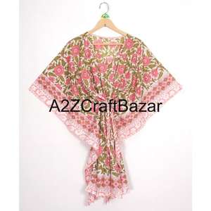 Robe kaftan d'été pour femme, en coton naturel respirant et écologique, imprimé bohème, longueur genou, cadeau pour elle - Product Image 6