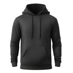 Sweat-shirt à capuche noir pour homme, coupe classique, 100% coton tricoté, couleur unie, avec poche, pour l'automne - Product Image 1