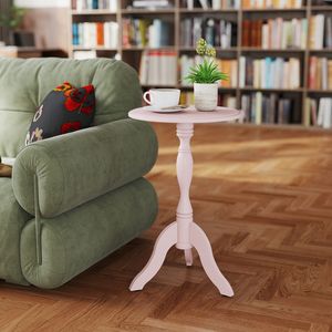 Vintage Accent Pink Wooden Pedestal <b>Side</b> <b>Table</b> <b>Small</b> Compact Nightstand for Bedroom Entryway or Living Room As an End <b>Table</b> - Product Image 5