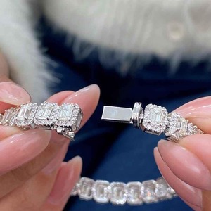 Pulsera de eslabones cubanos con moissanita de corte esmeralda, plata de ley 925, estilo diamante VVS, joyería para mujer - Product Image 2