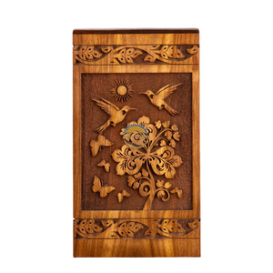 Handcrafted brown heaven sun flowral bird & Natural Wood Cremation Urn Ashes <b>Box</b> Artistic Funeral <b>Memorial</b> Keepsake by AYAANS - Product Image 6