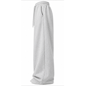 Custom Ash Grey Fleece Wide Leg <b>Trousers</b> Oversized <b>Baggy</b> Fit Elastic Drawstring Waist Loose Casual Sweatpants Wholesale <b>Trouser</b> - Product Image 3