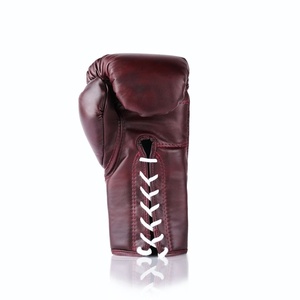 Gants de boxe Fly en cuir de vachette véritable, à lacets, à doigts entiers, bordeaux, pour sparring MMA, avec logo doré, équipement d'entraînement pour adultes - Product Image 2