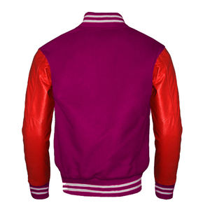 Chaqueta Varsity Personalizada de Primera Calidad, Cuerpo de Lana Azul Marino con Mangas de Cuero Blanco y Decoración Bordada - Product Image 5