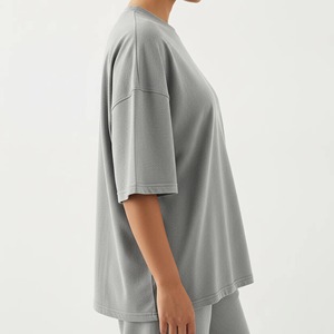 T-shirt personnalisé avec logo, 100% coton, de haute qualité, col rond, manches courtes, coupe décontractée, été, appliques, bicolore, pour femmes - Product Image 2