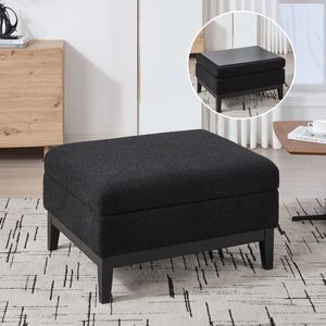 Tavolino da Caffè e Poggiapiedi Reversibile 33.86"W, Poggiapiedi Quadrato con Base in Legno Imbottita e Gambe in Legno di Gomma, Pouf Contenitore - Product Image 1