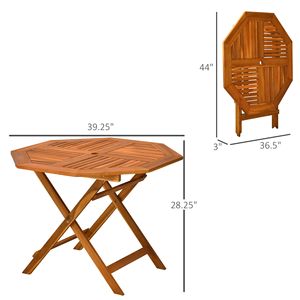 39\" Acacia Wood Outdoor Dining <b>Table</b> with Umbrella Hole Octagon Patio <b>Table</b> in Teak Finish - Product Image 3