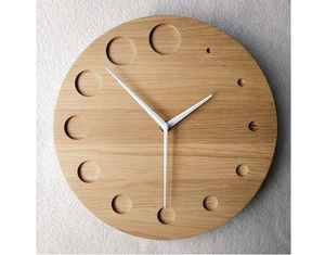 Reloj de Pared Rectangular Rústico de Madera, Reloj de Pared Redondo Minimalista de Madera, Silencioso, Analógico de Cuarzo con Marcadores de Puntos Indentados - Product Image 1