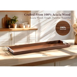 ถาดเสิร์ฟไม้กระถินพร้อมหูจับ |   เครื่องครัวทำมือขายส่ง - Product Image 1