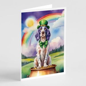 Whimsical A7 Tamaño 5x7 Tarjetas de nota en blanco Paquete de 8 Tarjetas de felicitación del día de San Patricio Setter inglés con sobres - Product Image 1