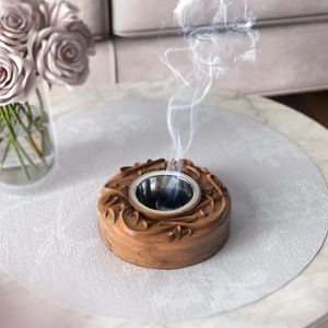 Decorative Wooden Resin Incense Burner <b>Bakhoor</b> Holder Luxury Mubkhar Eco-Friendly Natural for Arabian <b>Oud</b> Fragrance Home - Product Image 5