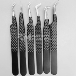 Pince à épiler pour cils RMI en acier inoxydable argenté, revêtement noir, 6 pointes différentes, ensemble de pinces à épiler pour extensions de cils - Product Image 2