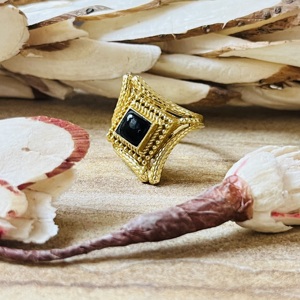 Hot Selling Tribal Motif Ethnic Brass <b>Ring</b> 18k Gold Plated Black Onyx Vintage <b>Ring</b> Geometric <b>Statement</b> Ornate Wholesale <b>Ring</b> - Product Image 5