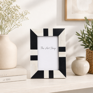 Black & White Striped <b>Wooden</b> Photo <b>Frame</b> | Modern Geometric Tabletop <b>Picture</b> <b>Frame</b> | Minimalist Decorative <b>Frame</b> for Living Room - Product Image 1