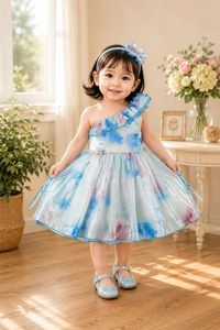 Vestido de gasa con un solo hombro para niñas pequeñas, estampado floral, con volantes, línea A, vestido de fiesta de verano, de 9 a 18 meses - Product Image 2