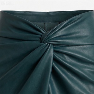Jupe crayon en cuir PU taille haute pour femme, longueur genou, froncée, couleur unie, style élégant, toutes saisons - Product Image 4