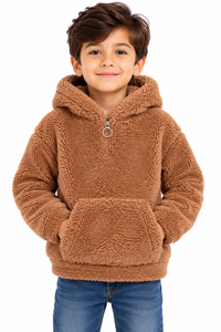 Sweat-shirt à capuche doublé en polaire Teddy marron pour bébé, respirant, en peluche douce de qualité supérieure, veste pull Sherpa, vêtement d'hiver chaud à capuche - Product Image 1