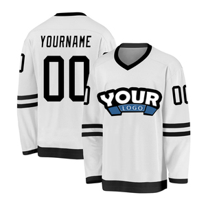Camiseta de Hockey sobre Hielo Personalizada, Negra, Morada y Blanca a Rayas, Cuello en V, Manga Larga, Impresión Sublimada, Absorbe la Humedad, Ropa Deportiva para Hombre Adulto - Product Image 2