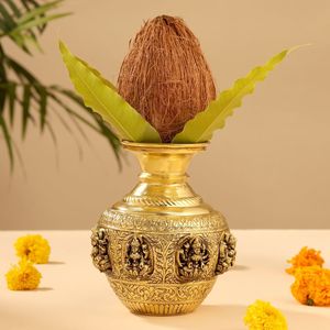 Kalash en laiton au design moderne, forme ronde, artisanat doré fait main, pour usage religieux, Pooja Thali et assiette, article cadeau - Product Image 4