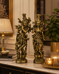 Figurines en résine EOB International Natraj Radha Krishna, artisanat Art Déco, décoration religieuse pour mariage et maison, décoration de table, lot de 2 - Product Image 1
