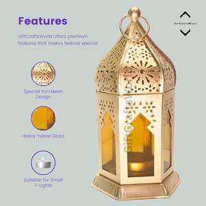 Faroles Marroquíes Elegantes de Metal y Vidrio con Lámpara de Farol y Portavelas Colgantes para Decoración del Hogar, Diwali, Eid, Navidad - Product Image 2