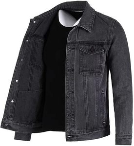 Chaqueta de Mezclilla Negra para Hombre, Estilo Casual, Cierre de Botones, Color Sólido, Corte Regular, Lavado a la Piedra, Otoñal, Lavable, 100% Algodón - Product Image 5