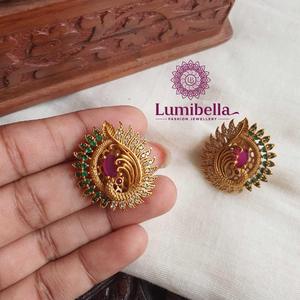 18K Gold Plated Brass Stud <b>Earrings</b> with Zircon <b>Pearl</b> <b>Diamond</b> Accents - Product Image 2