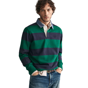 Chemise polo en coton thermique à col brodé surdimensionné à imprimé vintage, chemise à manches longues à rayures de style rugby pour homme - Product Image 3