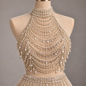 Traje de Danza del Vientre con Lentejuelas y Flecos de Cuentas, de Poliéster, para Actuaciones, con Pedrería, para Fiestas - Product Image 4