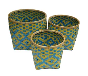 Высококачественный набор из 3 зеленых корзин ручной работы бамбуковые корзины с узором Каро для хранения и декора Органайзер из Вьетнама