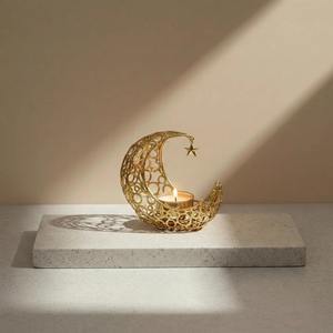 Support de bougie en métal en forme de lune, décoration de table islamique, décoration de la maison pour le Ramadan, porte-bougie en forme de croissant de lune, bougie décorative arabe - Product Image 4