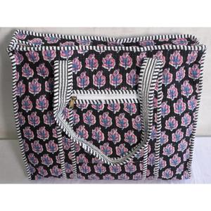 Sac fourre-tout matelassé en coton fait main, imprimé floral, sac à bandoulière, sac de shopping bohème indien pour femmes - Product Image 4